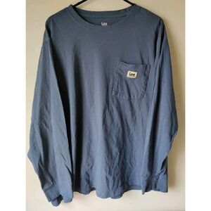 Lee Men's Long Sleeve 100% Cotton Workwear Pocket T-Shirt Blue Denim Size XXL